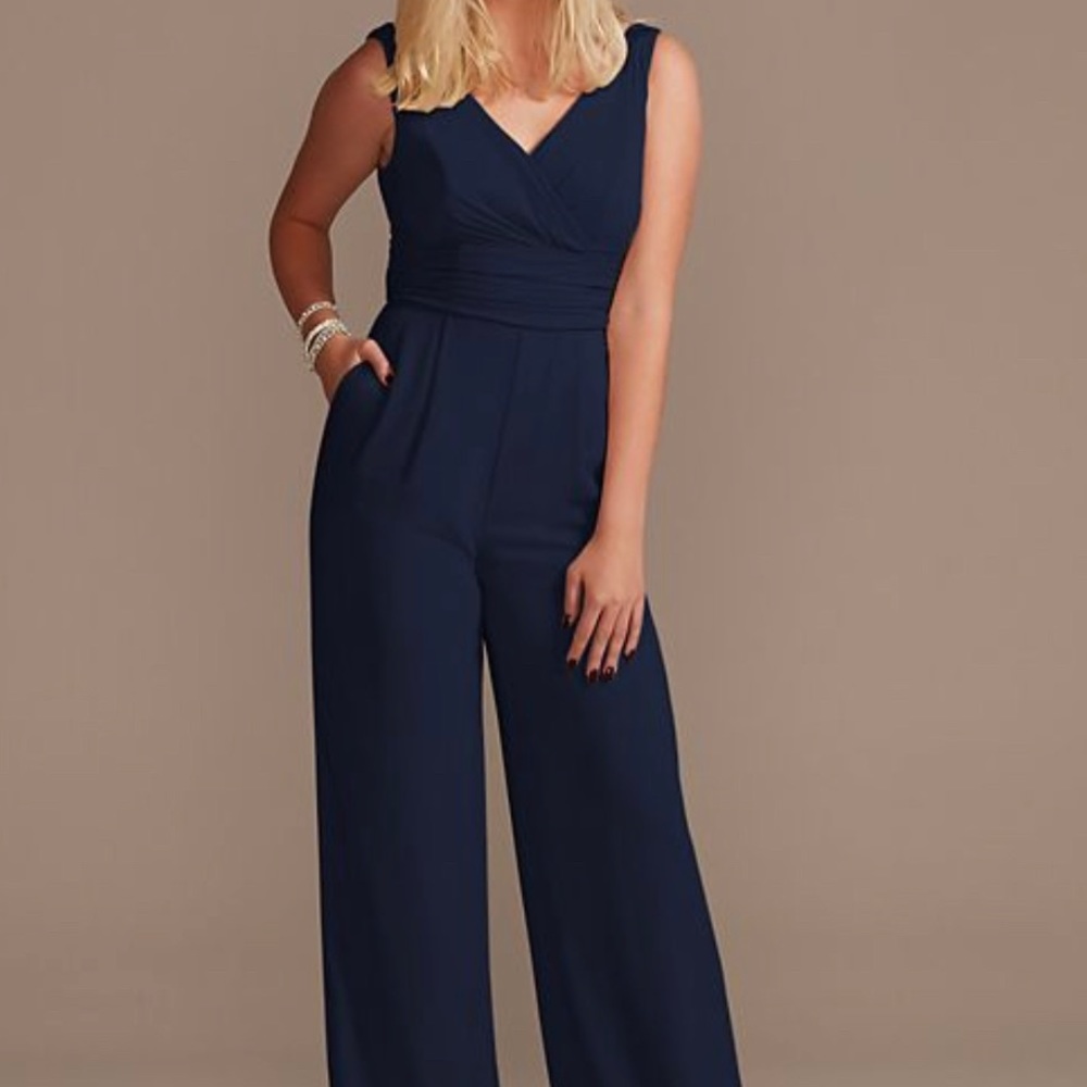 Brand New (never worn) David’s Bridal V-neck Tie Waist Chiffon Jumpsuit